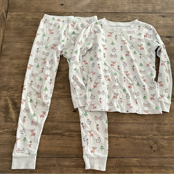 Kissy Kissy size 6 Light Blue Christmas Tree Pajama Set Penguin Snowman Reindeer - Picture 1 of 3
